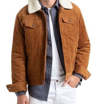 Men's FJ101 Brown Corduroy Faux Shearling Jacket