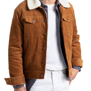 Men's FJ101 Brown Corduroy Faux Shearling Jacket