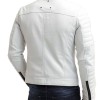 Men's FJM007 Padded Style Motorcycle White Leather Jacket