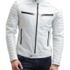 Men's FJM007 Padded Style Motorcycle White Leather Jacket