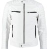 Men's FJM007 Padded Style Motorcycle White Leather Jacket