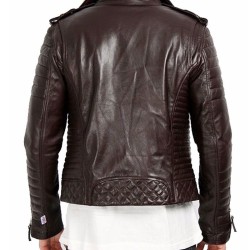 Men's FJM021 Motorcycle Asymmetrical Padded Brown Leather Jacket