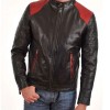 Men's FJM023 Red Quilted Shoulder Black Leather Motorcycle Jacket Men's FJM023 Red Quilted Shoulder Black Leather Motorcycle Jacket