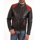 Men's FJM023 Red Quilted Shoulder Black Leather Motorcycle Jacket