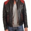 Men's FJM023 Red Quilted Shoulder Black Leather Motorcycle Jacket Men's FJM023 Red Quilted Shoulder Black Leather Motorcycle Jacket
