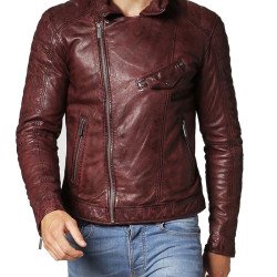 Men's FJM108 Biker Designer Asymmetrical Brown Leather Jacket