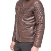 Men's FJM110 Moto Quilted Zipper Pockets Waxed Brown Leather Jacket Men's FJM110 Moto Quilted Zipper Pockets Waxed Brown Leather Jacket