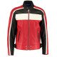 Men's FJM251 Motorcycle Striped Black Red and White Leather Jacket