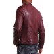 Men's FJM270 Biker Zipper Pockets Waxed Burgundy Leather Jacket