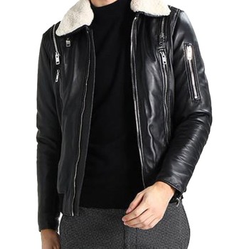 Men's FJM273 Motorcycle Zipper Design Black Leather Jacket