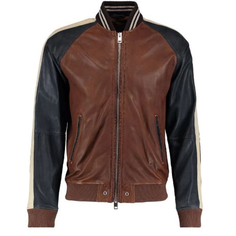 Men's FJM289 Black and Brown Leather Jacket Men's FJM289 Black and Brown Leather Jacket