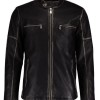 Men's FJM290 Zipper Pockets Black Leather Biker Jacket