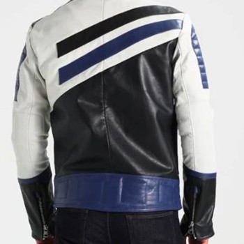 Men's FJM291 White Black and Blue Designer Leather Jacket