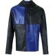 Men's FJM375 Casual Black and Blue Leather Hoodie