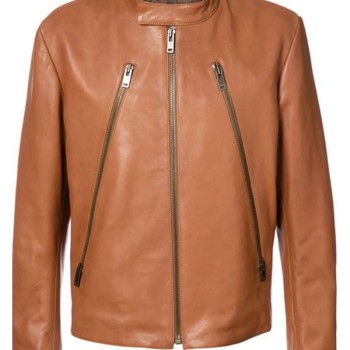 Men's FJM376 Long Zipper Brown Leather Jacket