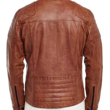 Men's FJM416 Biker Quilted Brown Leather Jacket