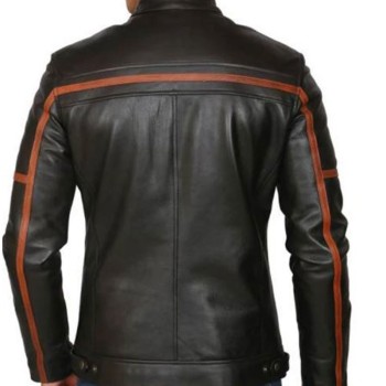Men's FJM438 Brown Striped Motorcycle Leather Jacket