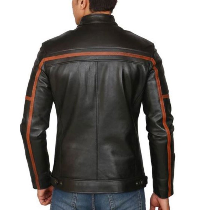 Men's FJM438 Brown Striped Motorcycle Leather Jacket Men's FJM438 Brown Striped Motorcycle Leather Jacket