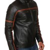 Men's FJM438 Brown Striped Motorcycle Leather Jacket Men's FJM438 Brown Striped Motorcycle Leather Jacket