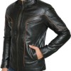 Men's FJM445 Biker Designer Brown Striped Leather Jacket Men's FJM445 Biker Designer Brown Striped Leather Jacket