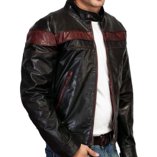 Men's FJM455 Biker Brown Striped Designer Leather Jacket