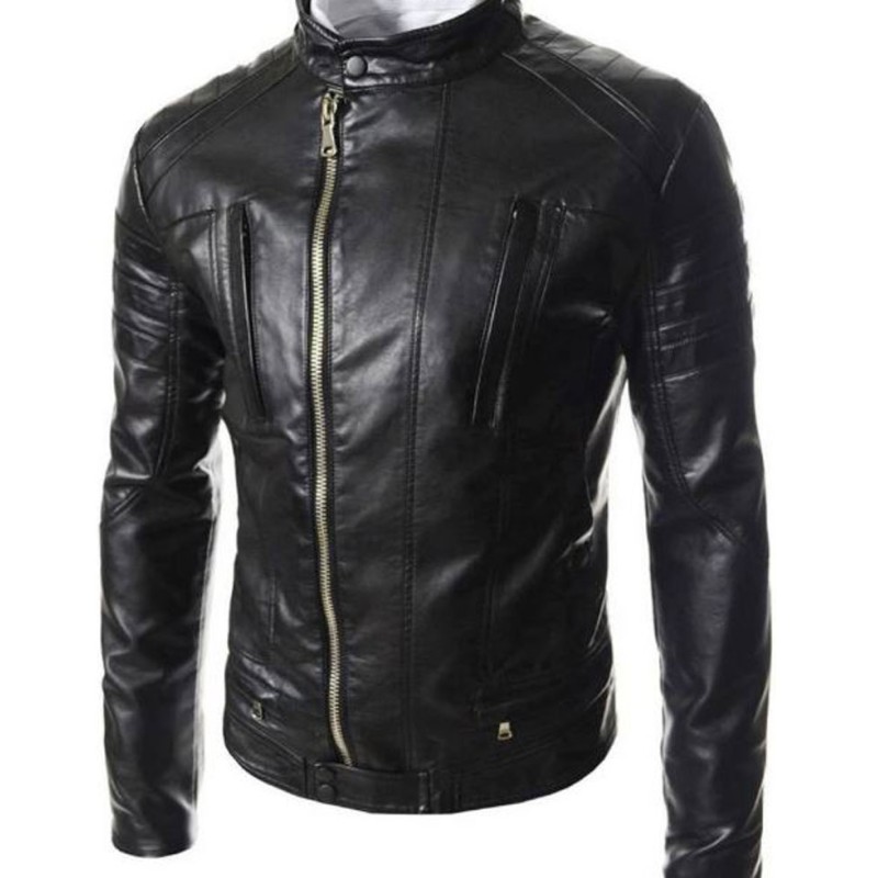 Men's FJM457 Designer Asymmetrical Motorcycle Black Leather Jacket Men's FJM457 Designer Asymmetrical Motorcycle Black Leather Jacket