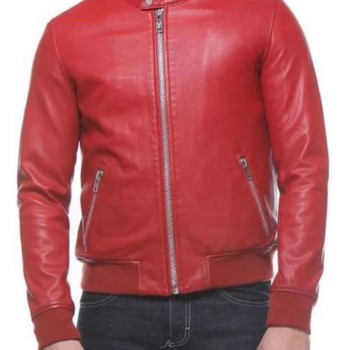 Men's FJM469 Bomber Red Leather Jacket