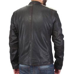 Men's FJM473 Striped Dark Brown Leather Biker Jacket