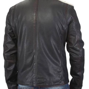 Men's FJM473 Striped Dark Brown Leather Biker Jacket