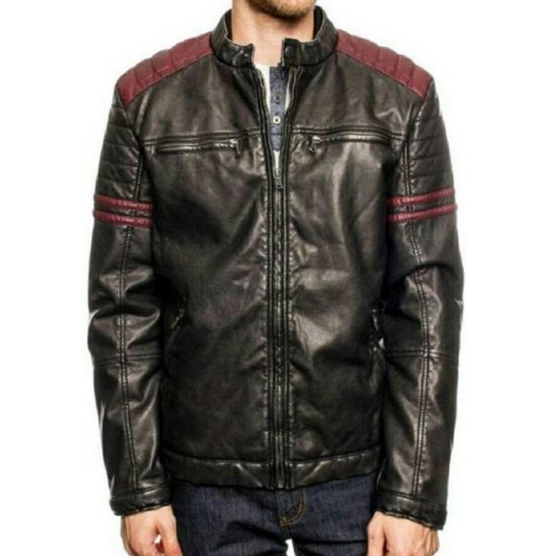Men's FJM486 Burgundy Striped Motorcycle Leather Jacket Men's FJM486 Burgundy Striped Motorcycle Leather Jacket