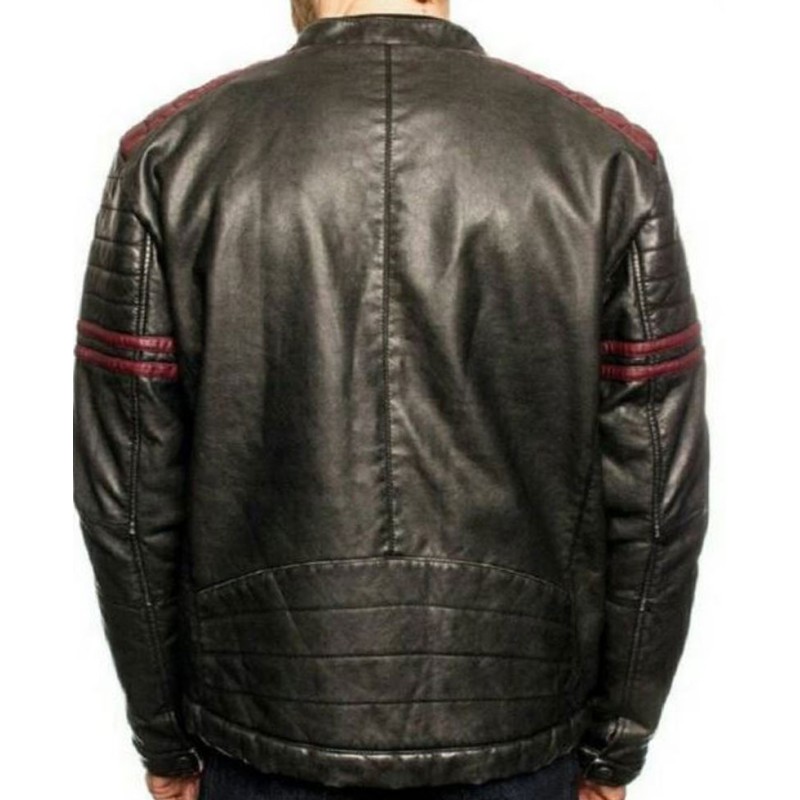 Men's FJM486 Burgundy Striped Motorcycle Leather Jacket Men's FJM486 Burgundy Striped Motorcycle Leather Jacket