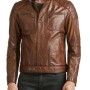 Men's FJM503 Brown Waxed Leather Biker Jacket