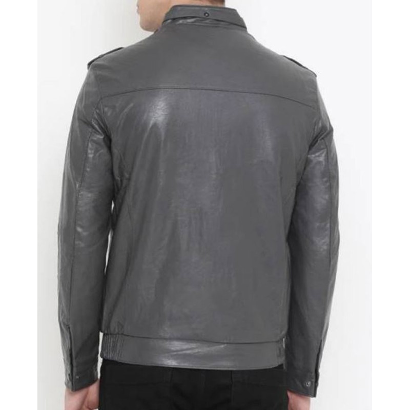 Men's FJM530 Designer Biker Grey Leather Jacket Men's FJM530 Designer Biker Grey Leather Jacket