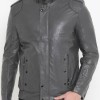 Men's FJM530 Designer Biker Grey Leather Jacket
