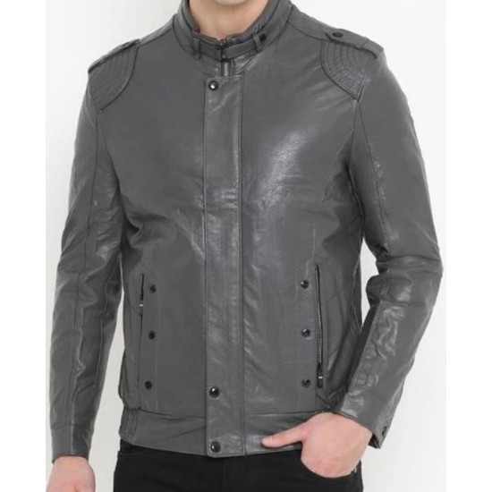 Men's FJM530 Designer Biker Grey Leather Jacket
