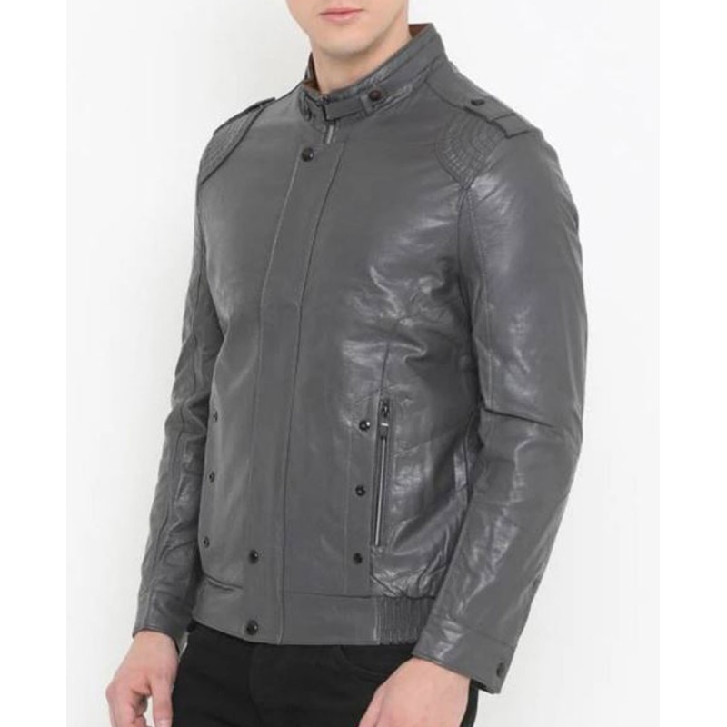 Men's FJM530 Designer Biker Grey Leather Jacket Men's FJM530 Designer Biker Grey Leather Jacket