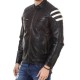 Men's FJM541 Biker Zipper Pockets White Striped Black Leather Jacket