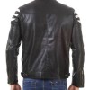 Men's FJM541 Biker Zipper Pockets White Striped Black Leather Jacket Men's FJM541 Biker Zipper Pockets White Striped Black Leather Jacket
