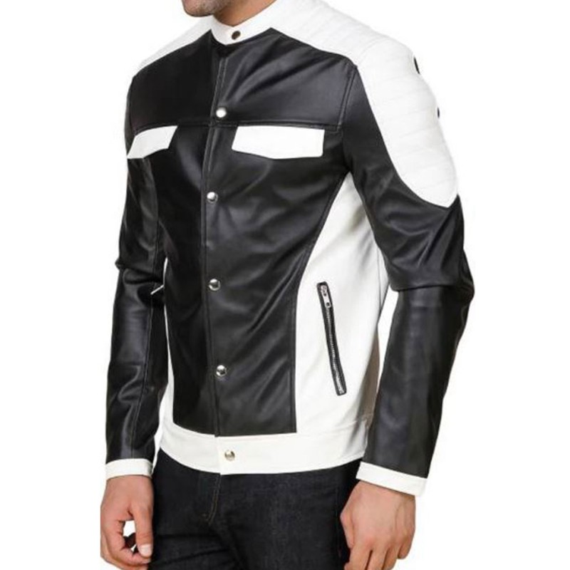 Men's FJM558 Shirt Style Black and White Leather Jacket Men's FJM558 Shirt Style Black and White Leather Jacket