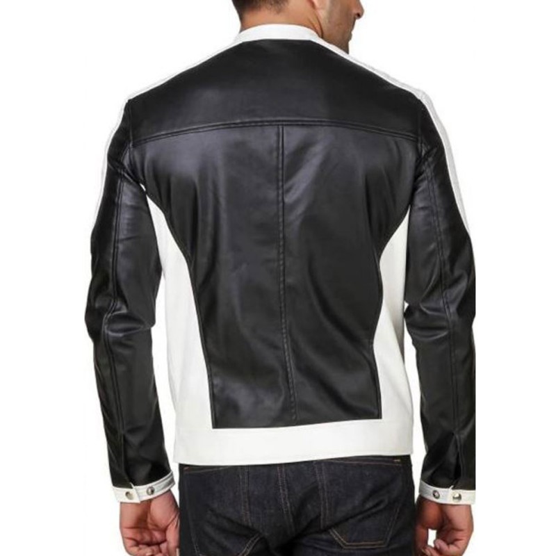Men's FJM558 Shirt Style Black and White Leather Jacket Men's FJM558 Shirt Style Black and White Leather Jacket