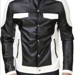 Men's FJM558 Shirt Style Black and White Leather Jacket