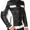 Men's FJM558 Shirt Style Black and White Leather Jacket