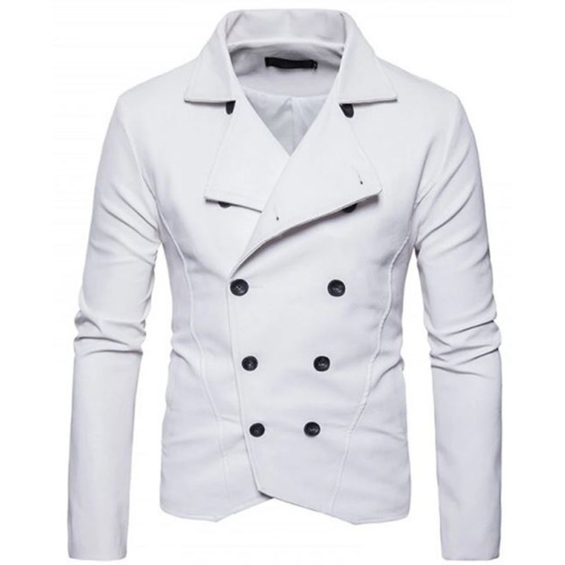Men's FJM578 Shirt Style White Double Breasted Jacket