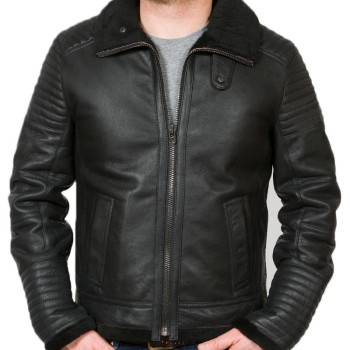 Men's Shearling Flying Black Sheepskin Leather Jacket