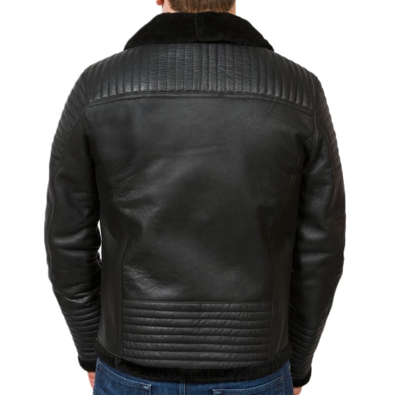 Men's Shearling Flying Black Sheepskin Leather Jacket Men's Shearling Flying Black Sheepskin Leather Jacket