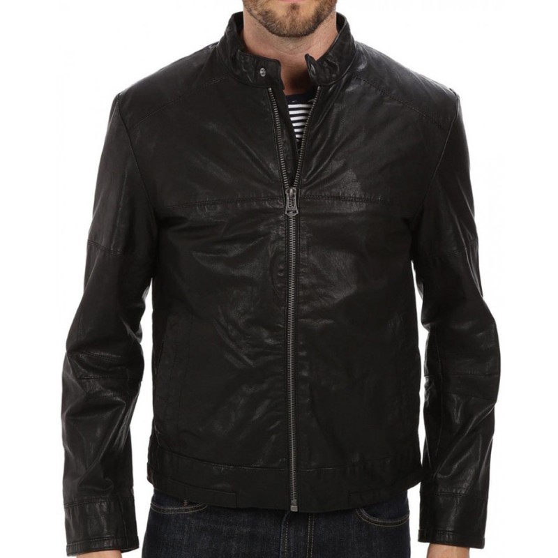 Men's Snap Tab Collar Front Zipper Closure Jacket