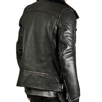 Men's Asymmetrical Zipper Fur Lined Black Leather Jacket
