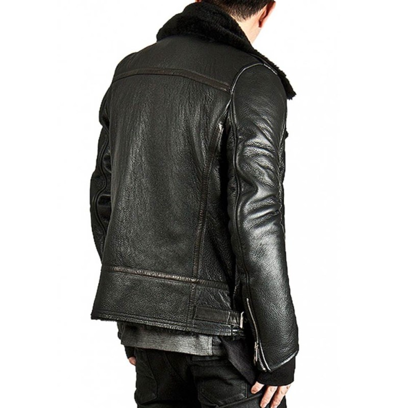 Men's Asymmetrical Zipper Fur Lined Black Leather Jacket Men's Asymmetrical Zipper Fur Lined Black Leather Jacket