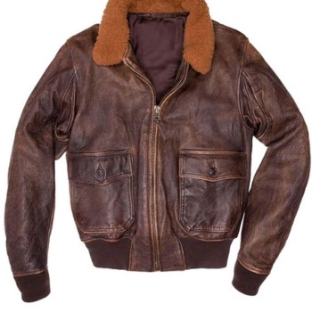 Men's G-1 US Navy Distressed Brown Leather Bomber Jacket 