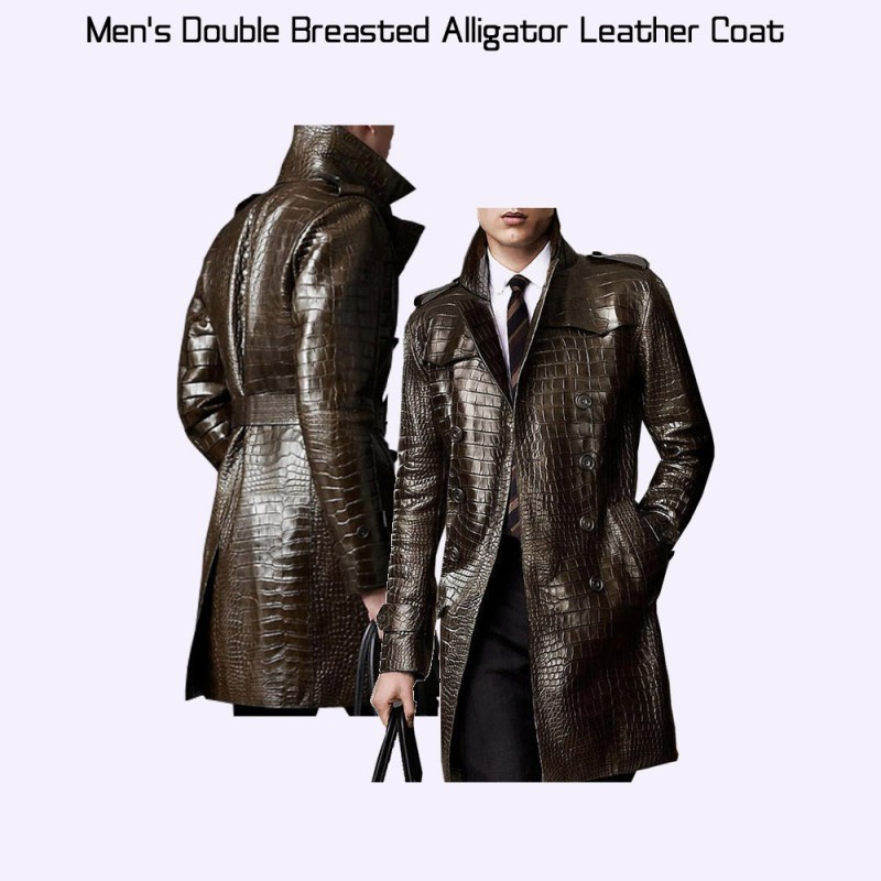 Men's Double Breasted Alligator Brown Coat Men's Double Breasted Alligator Brown Coat